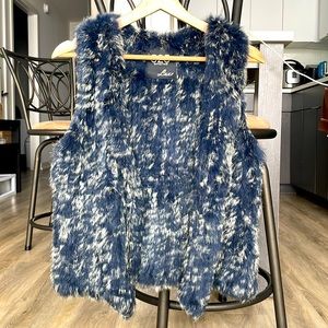 NEW 525 America Luxe Genuine Rabbit Fur Vest Jacket Blue S